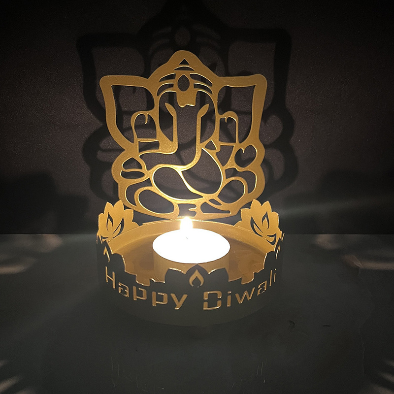 インド排灯節燭台鉄質工芸象神装飾祝日雰囲気スポットキャンドルホルダー置物|undefined