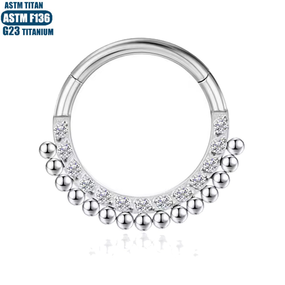 F136 Titanium Nose Ring Hinge Ear Bone Ring Round Outer Welding Bead Cluster Closed Ring Zircon Earrings Seamless Ring detail image 10