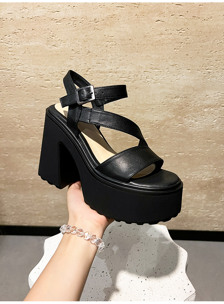 Sandal cao gót nữ hở mũi đế xuồng gót vuông 9 cm — màu đen, màu trắng ngà chi tiết 20