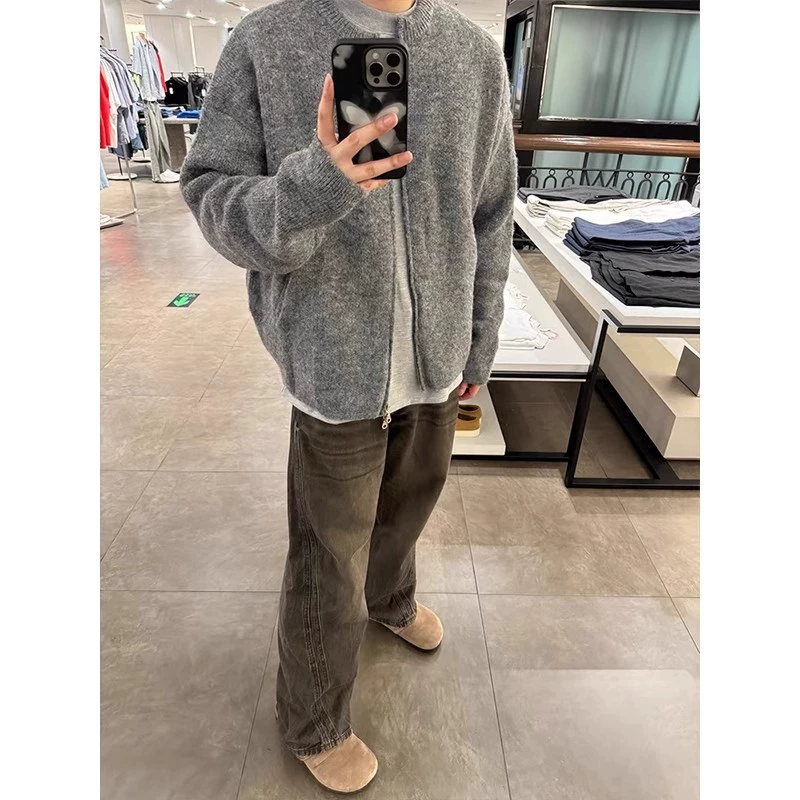 Horse трикотажный кардиган куртка мужской весенний и осенний свитер на молнии ленивый продвинутый короткий топ cleanfit