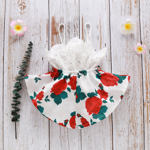 New Arrival Children's Clothing Baby Girls' Lace Floral Romper Summer European and American Style Girls' Suspender Shorts