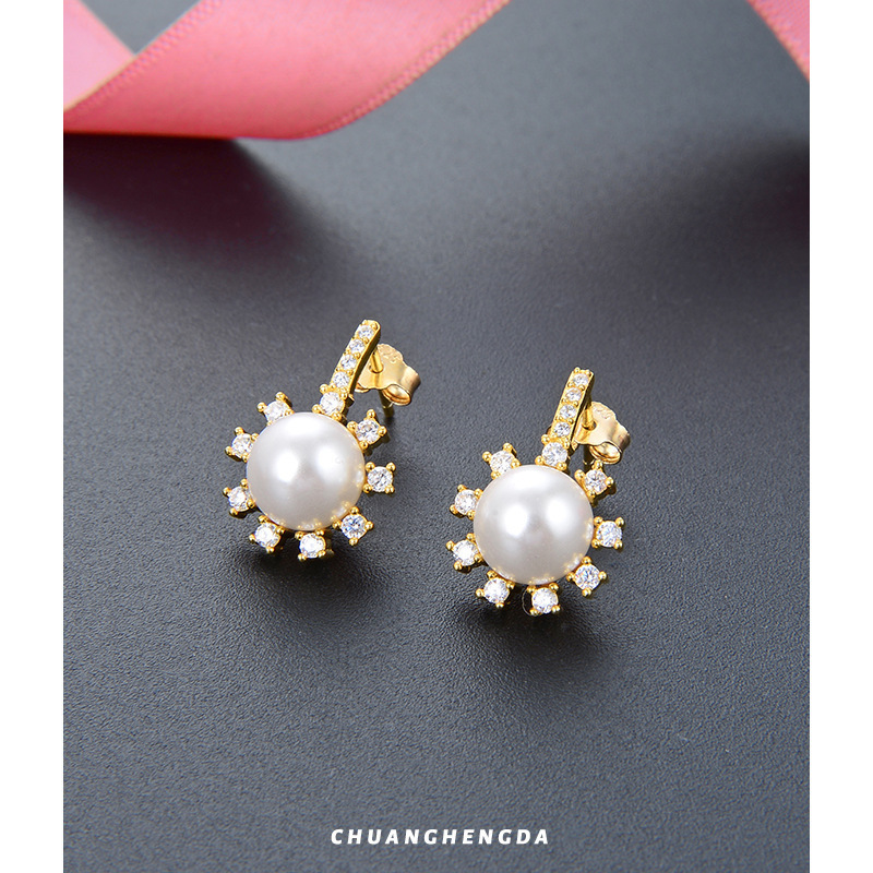 pendientes de perlas pendientes de plata esterlina s925 pendientes de perlas creativos flores estilo japonés y coreano temperamento elegante