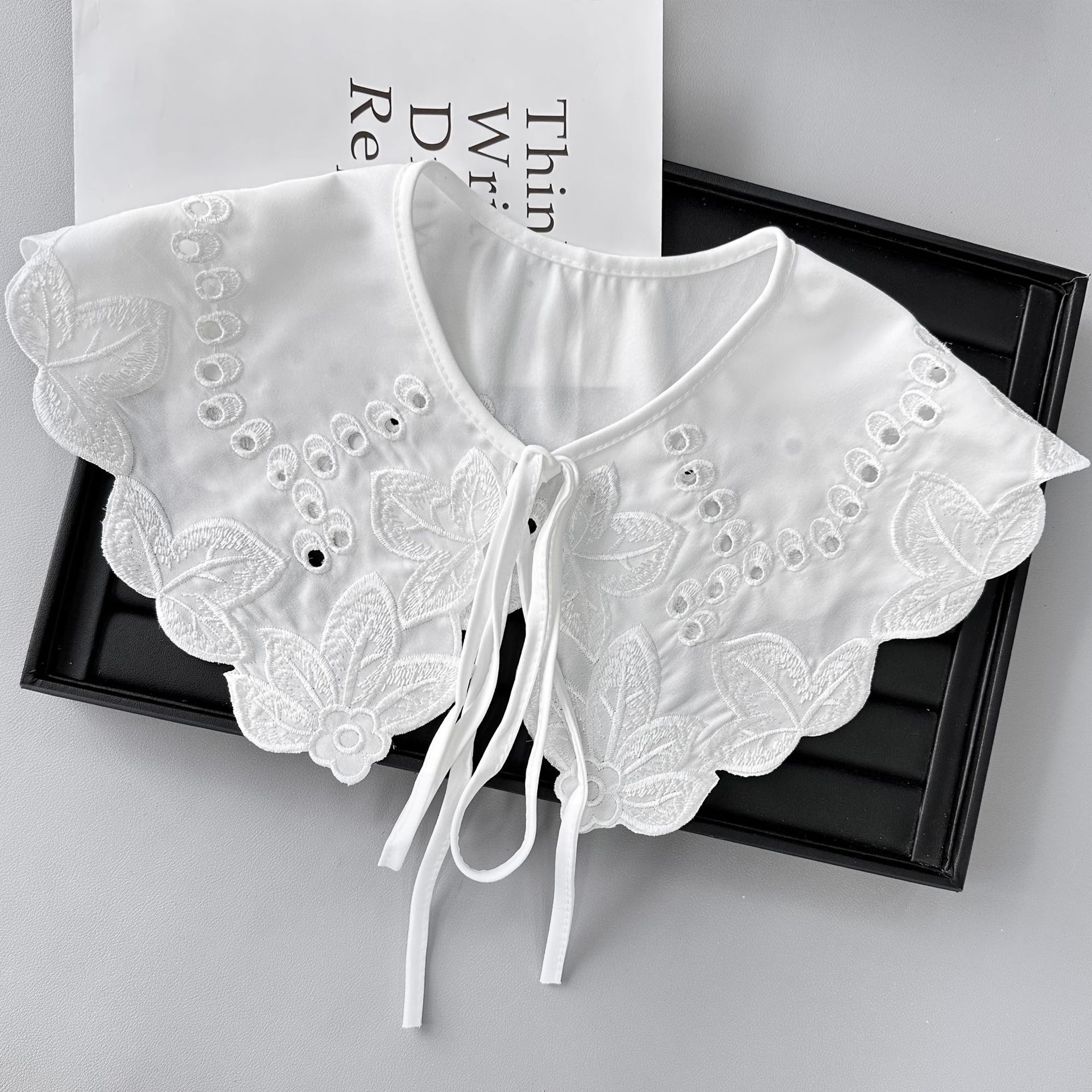 Cuello Falso Bordado para Mujer de Organza con Lazo para Ropa de Mujer