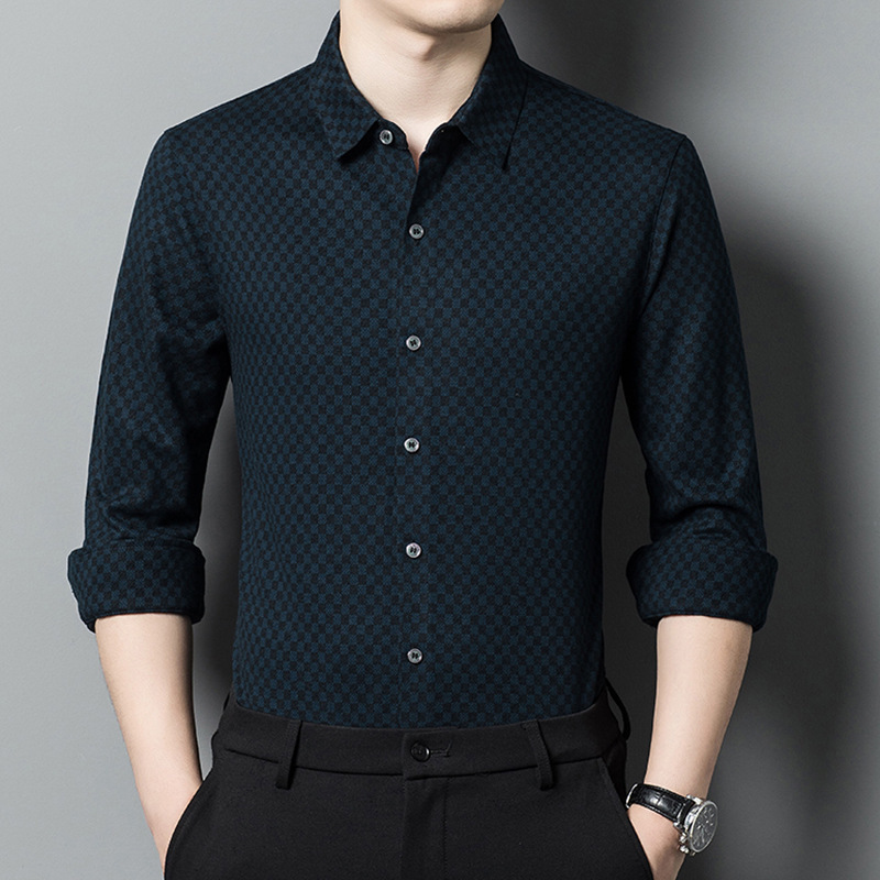 Sheep Wool High-End Boss Shirt Fashionable Simple Long-Sleeved Men's 2025 Spring & Fall Men's Dad Silky Shirt