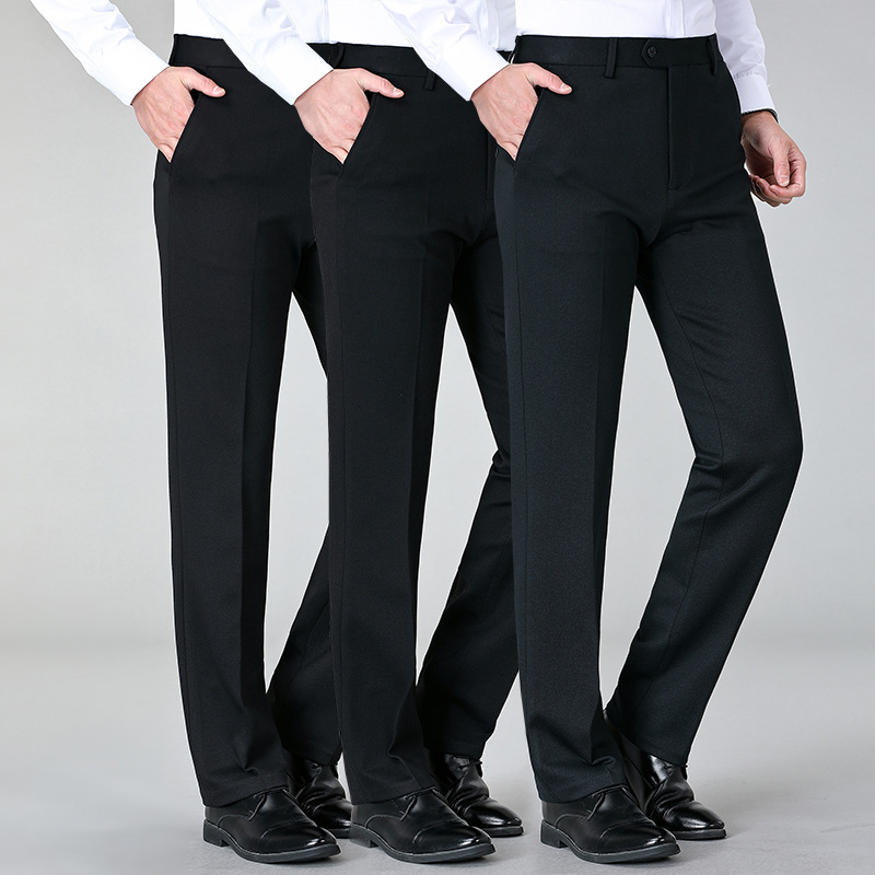 Jomoo Men's Casual Pants Autumn and Winter Thick Suit Pants Knitted Stretch Wrinkle-Free Wool Dress Pants for Business Gentlemen
