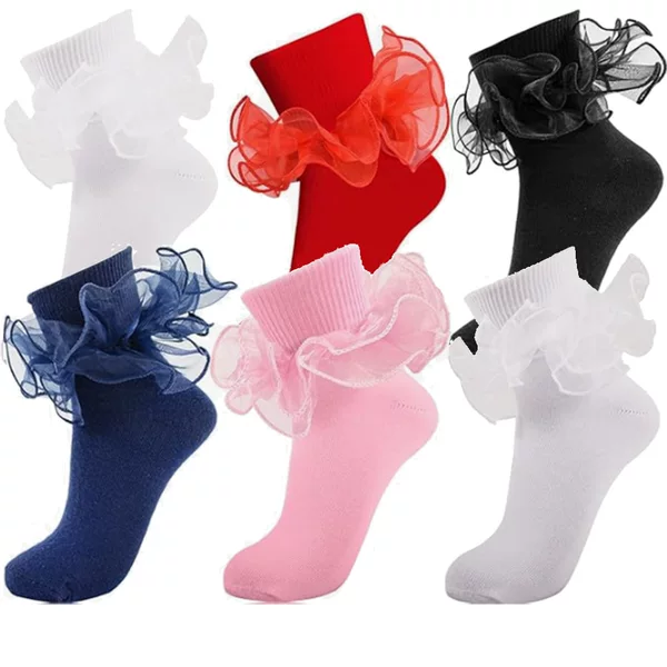 Thin Lace Pure Color Combed Cotton Edge Socks Lolita Women's Socks Female Loli Princess Style Student Dance Socks