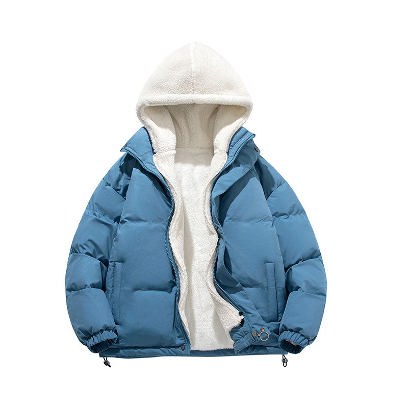 Gefälschte zweiteilige Baumwollwattierte Jacke, Herren-Baumwollwattierte Jacke mit Kapuze, lockere Baumwollwattierte Jacke für Paare, Lammwolle, wattierte Jacke_voghion.com