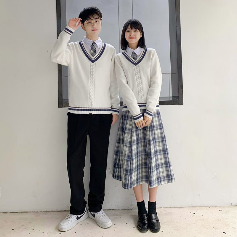 秋の制服セット 中高生制服 イギリス風カレッジスタイル JK 日本風制服 ワンピース セーター ロングスカート 韓国風|undefined