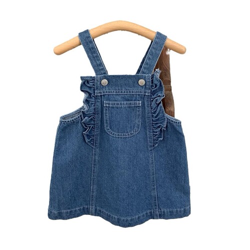 Cutemily Spring/Summer Baby & Toddler Girl's Cute Ruffled Romper Skirt with Denim-Effect Bibs and Half-Skirt