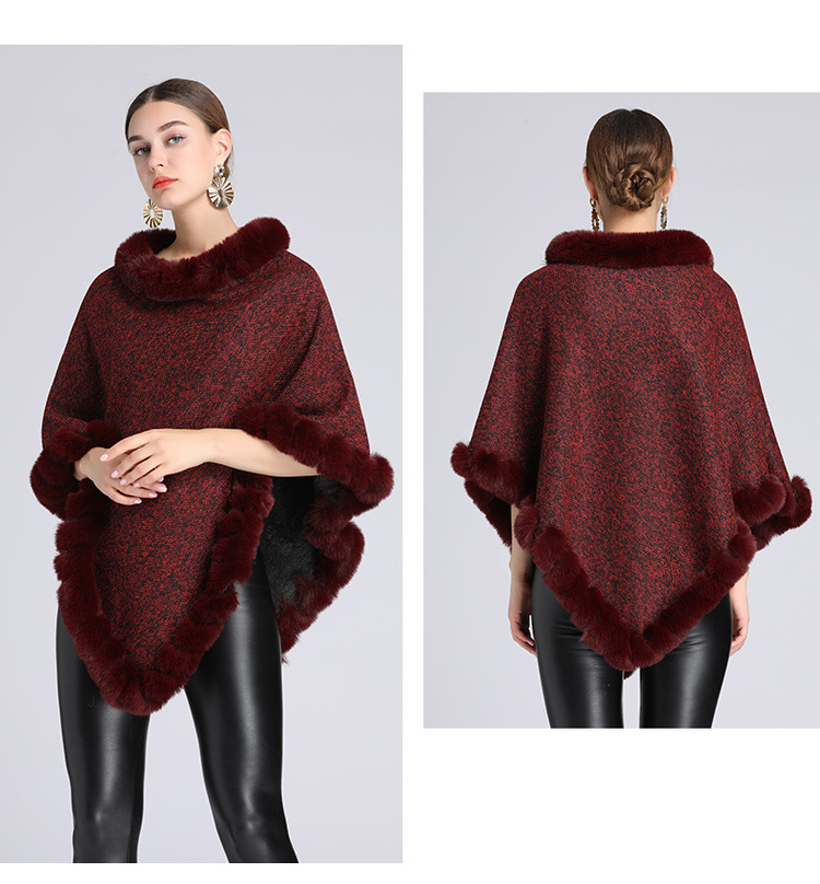 Stickad tröja i plusstorlek med fleece och tjock pälskrage_voghion.com