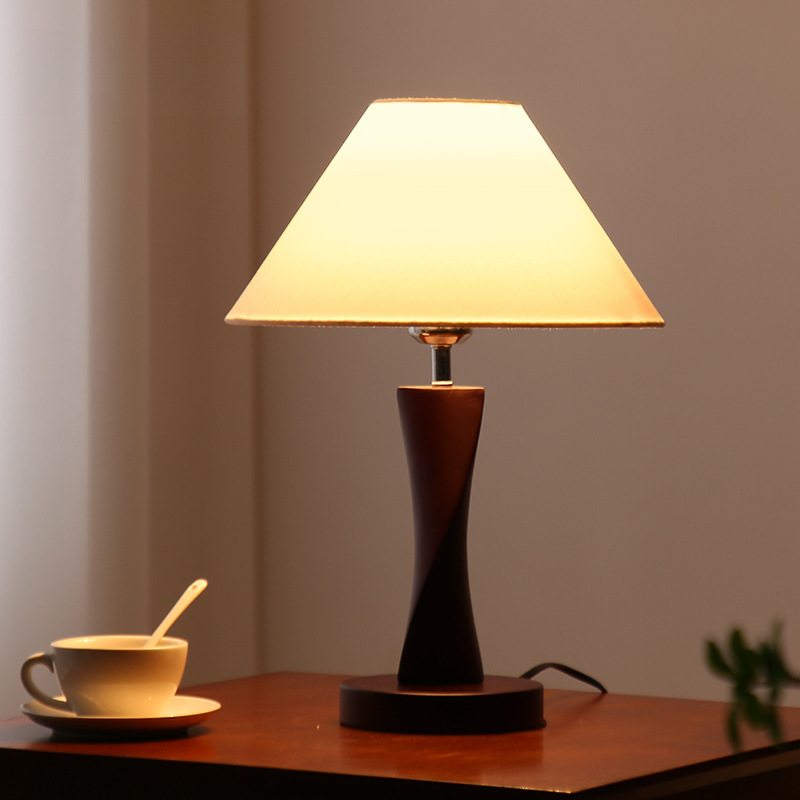 New Chinese Style Simple Solid Wood Table Lamp Bedroom Bedside Lamp Warm Home Desk Medieval Atmosphere B&B Dimming