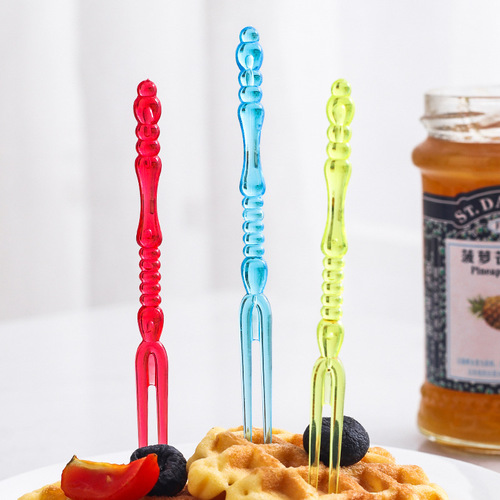Disposable fruit fork for eating fruit small plastic fruit pick insert transparent household snack cake dessert fork