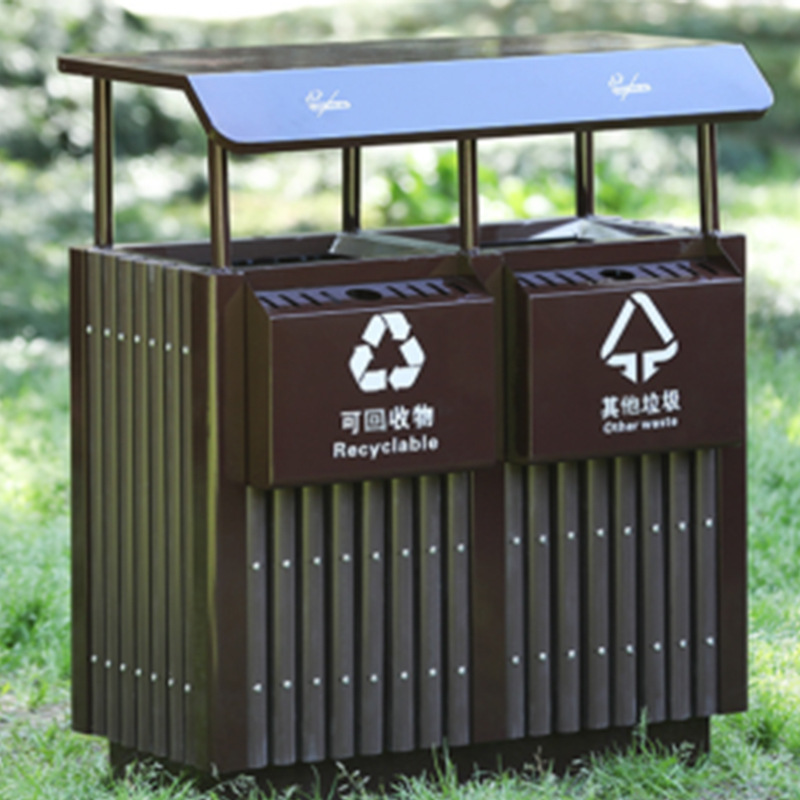 户外垃圾桶钢木垃圾桶环卫不锈钢果皮箱室外公园小区分类钢木双桶