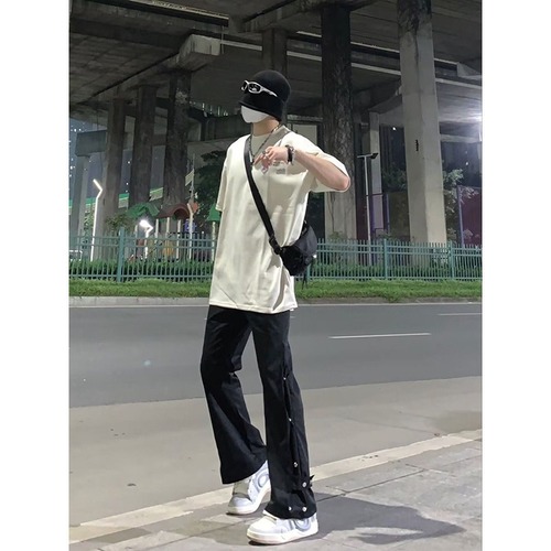 Spring and Autumn Charge Pants, American Street Style Men's Padded Functional Work Trousers, Slim Straight Zipper Wide-leg Pants