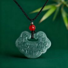 天然A货翡翠 蓝水莲花如意锁项链 吊坠男女款饰品挂件 平安锁吊坠