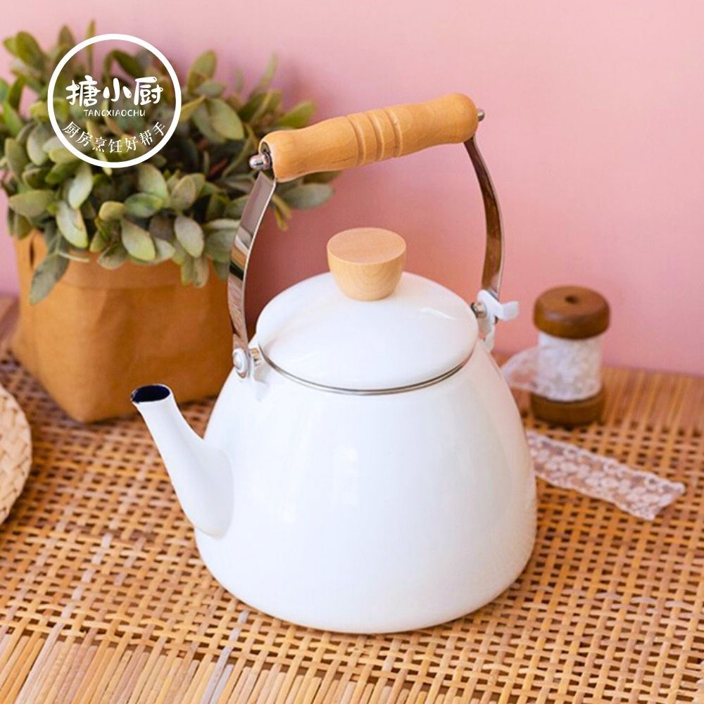 搪小厨新款纯白色精致烧水壶珐琅搪瓷热水壶户外露营电磁炉煤气灶