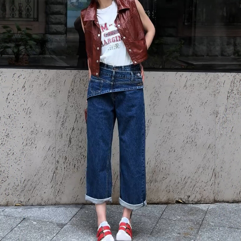 Plus-size vintage jeans for women, autumn 2026 new style, pear-shaped body, slimming for plus-size women, cropped straight pants for petite figures