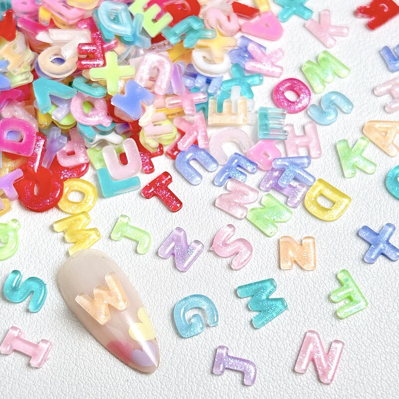 Cross-Border Luminous Fine Glitter 26 English Letters Nail Art Accessories Cartoon DIY Wearable Nail Art Earrings Phone Case Decorations