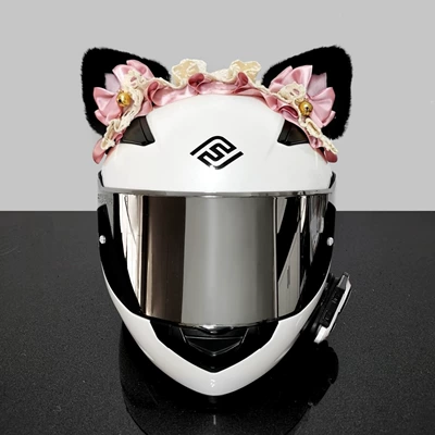 rider helmet accessory, Motosiklet dəbilqələri - no-helmet-black-ear-pink-silk-lolita-headband-black-tail
