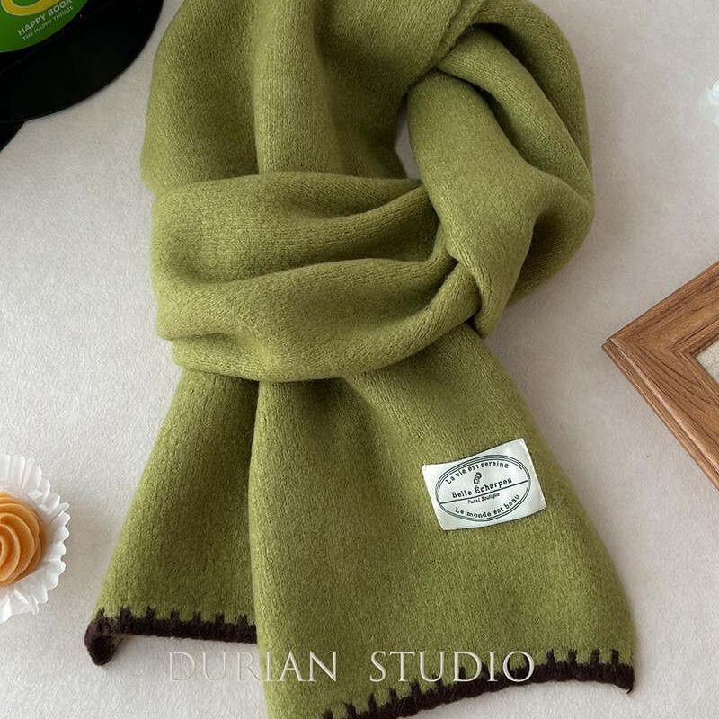 Green Wool Scarf for Women Winter 2025 New Korean Style Versatile Thick Warm Scarf High-End Small Fragrance