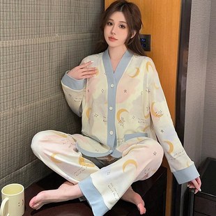 Maternity Pajamas for Summer, Thin Pure Cotton, Suitable for Postpartum Breastfeeding in May, 100% Cotton, Sweat-Absorbent Nursing Sleepwear for Pregnant Women, Spring and Autumn Maternity Wear