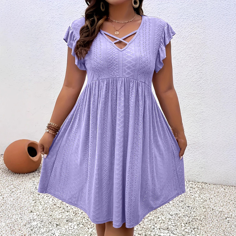 2025 European and American Cross-Border Amazon Spring New Women's V-Neck Hollow-Out Short-Sleeve Cover-Up Dress 2025 European and American Cross-Border Amazon Spring New Women's V-Neck Hollow-Out Short-Sleeve Cover-Up Dress
