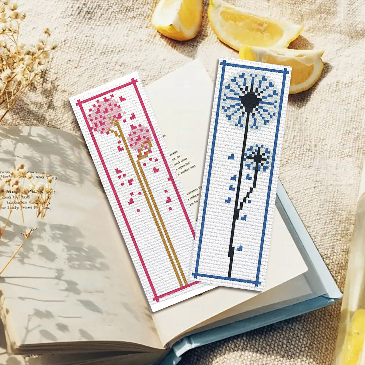 Kit de material para marcapáginas de punto de cruz con diseño de diente de león, decoración de páginas de libros fácil de hacer, regalo de papelería, venta al por mayor del fabricante. image 1