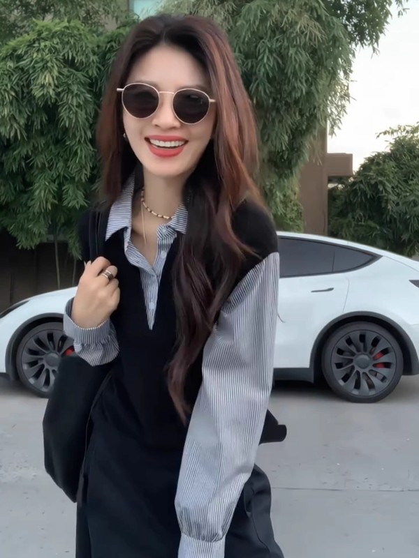 假两件长袖衬衫女高级感设计感小众早秋韩系chic别致针织衫上衣|undefined