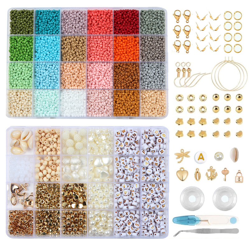 Cross-border new 3mm48 grid rice beads DIY jewelry girl friendship bracelet making beaded bracelet suit wholesale