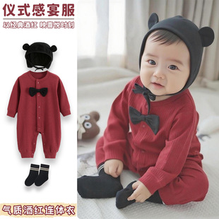 Baby Spring & Fall All Year Round Jumpsuit Newborn Baby Red Full Moon Hundred Days Clothes Long-Sleeved Festive Photo Crawling Clothes