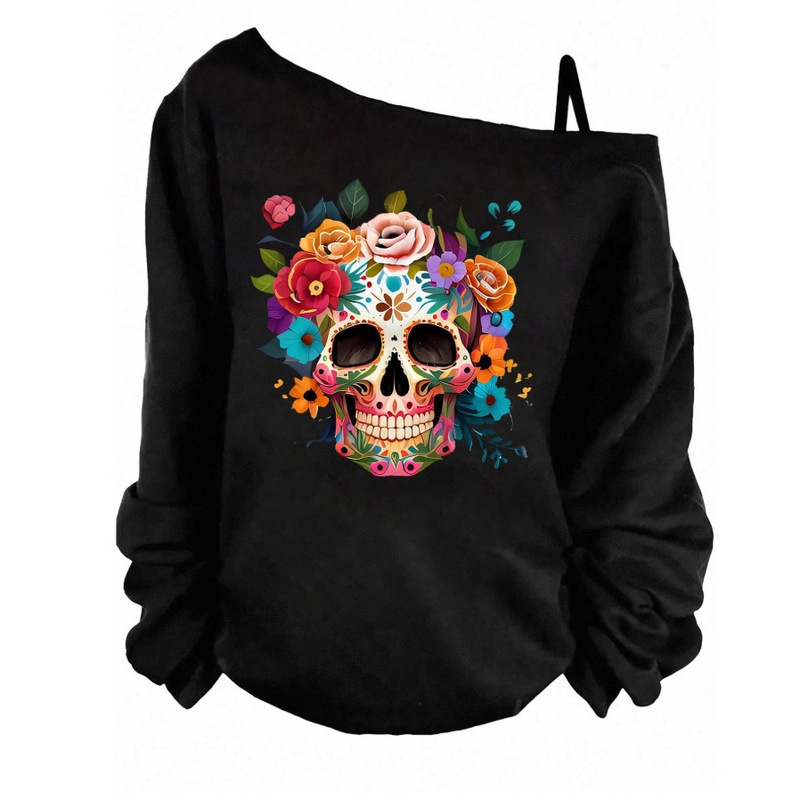 2026 Amazon New Fashion European and American Cross-Border Halloween Skull Loose Strap Base Layer Women's T-Shirt