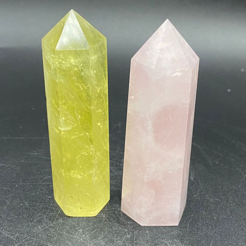 天然粉晶黄水晶柱子精品水晶雕刻件桌面摆件手工雕刻件装饰 买一送一 图 8