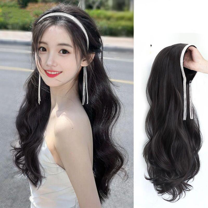 Cross-border hairband wig integrated AliExpress tassel rhinestone half head cover new big wave factory in stock wholesale