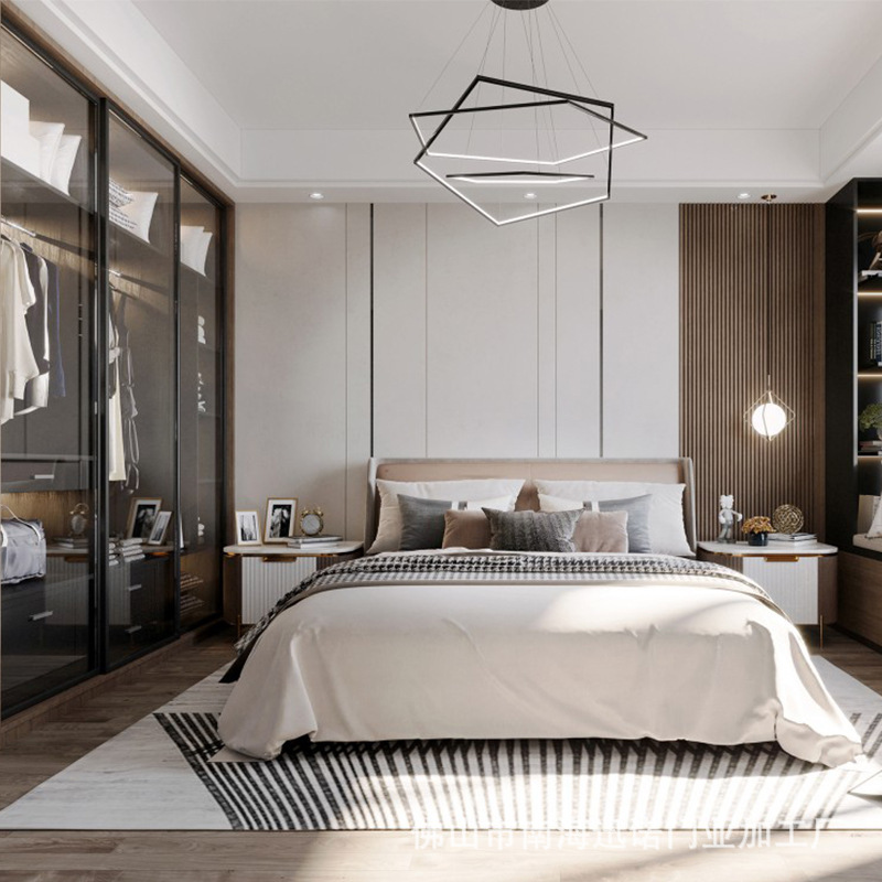 Foshan fábrica de muebles dormitorio lujo ligero puerta de vidrio armario armario armario combinación de dormitorio casero armario