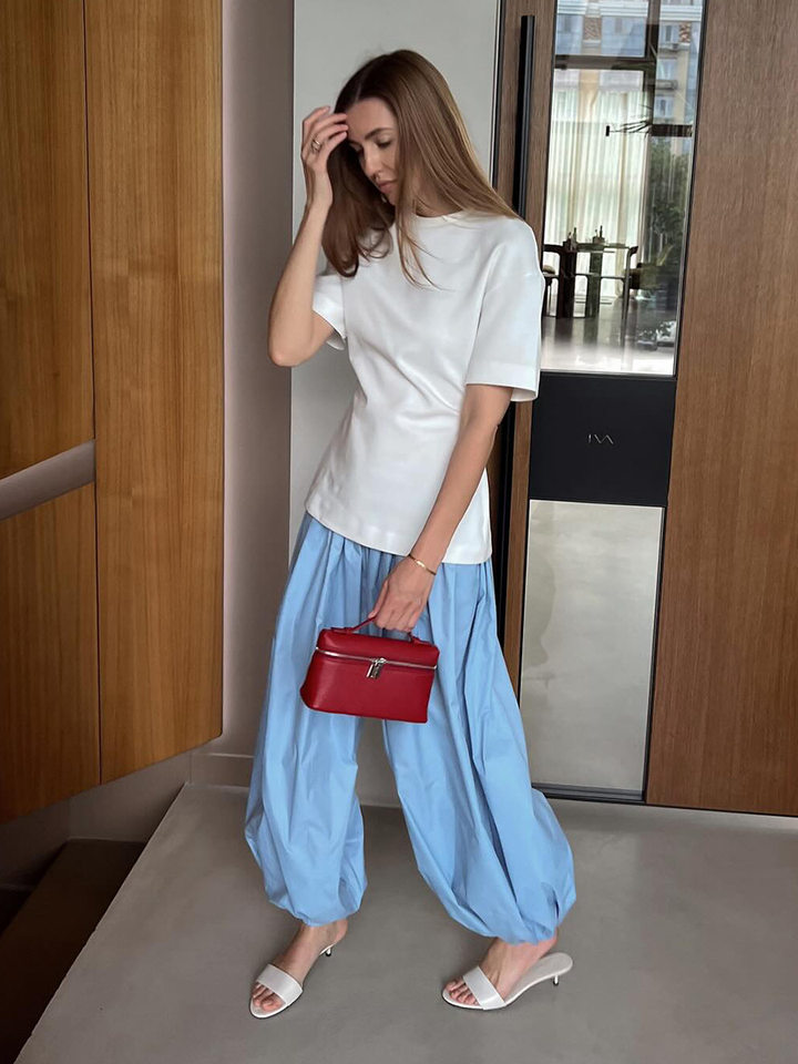 Quần harem ống rộng cotton dáng lửng lưng vừa phong cách đường phố — Màu hồng, Màu kaki, Màu mơ, Màu xanh da trời chi tiết 31