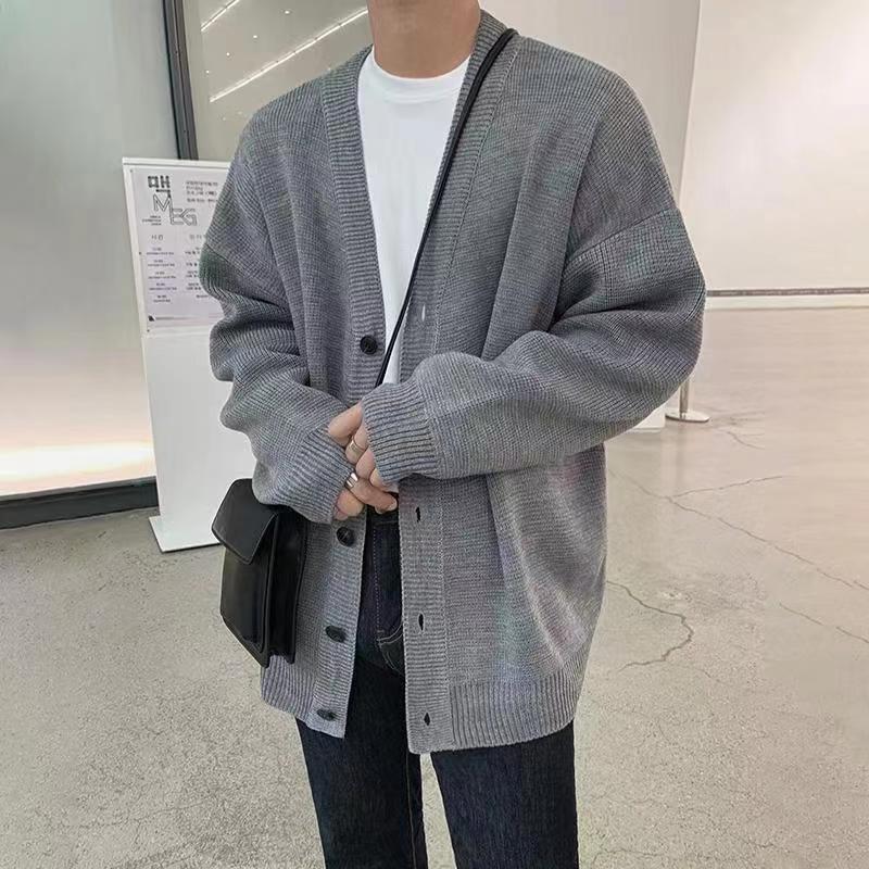 Cardigan Sweater Men's Autumn Korean Style Trendy Loose Solid Color College Style Sweater Ins Trendy Brand Easiest for Match Jacket