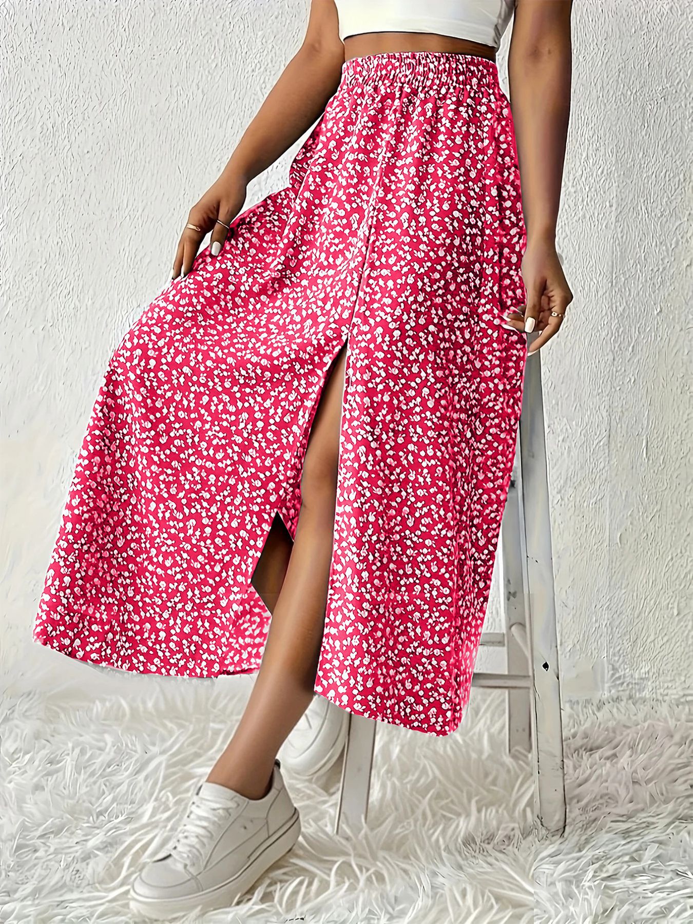 Vintage For Spring Summer, European And American TK Women's New Style, Waist-Cinching Printed Long Skirt With_ecoleips.com