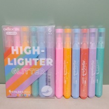 超时958闪光荧光笔学生三角笔杆涂鸦手帐笔儿童6色标记笔记号笔批