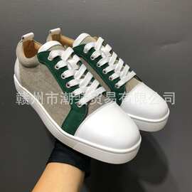 cl andg拼色帆布光面系带低帮红底鞋男鞋女鞋运动休闲板鞋大码鞋