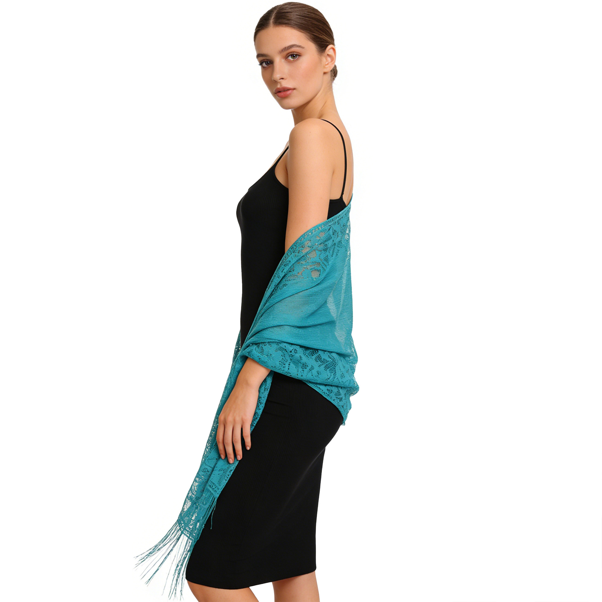 Long Lace Shawl Headscarf For Women Solid Colour Tassel Silk Scarf_voghion.com