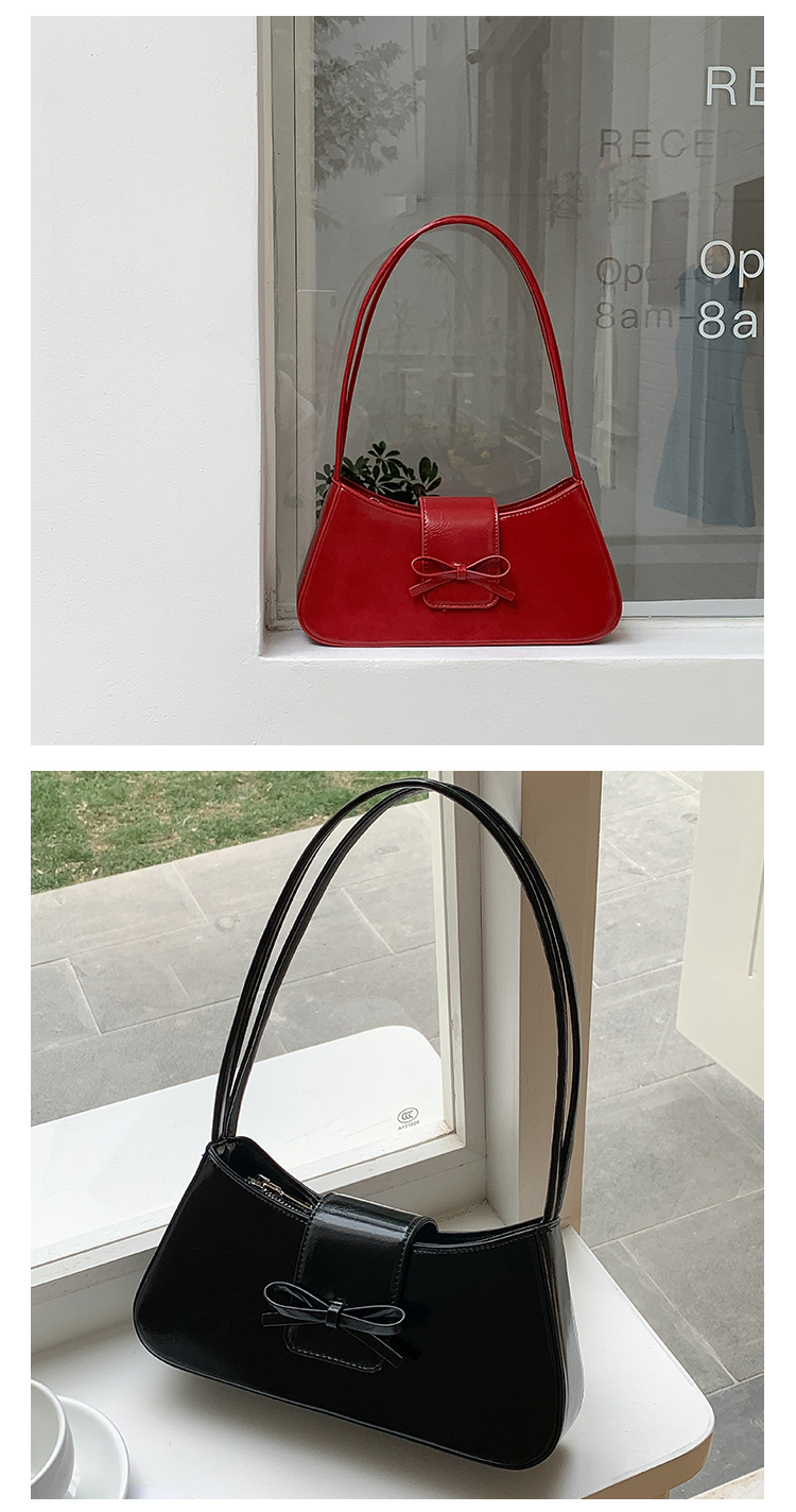 Pu Leather Material Solid Color, Bow Knot Pattern Women's Medium Pu Leather Solid Color Bow Knot Streetwear Zipper Underarm Bag