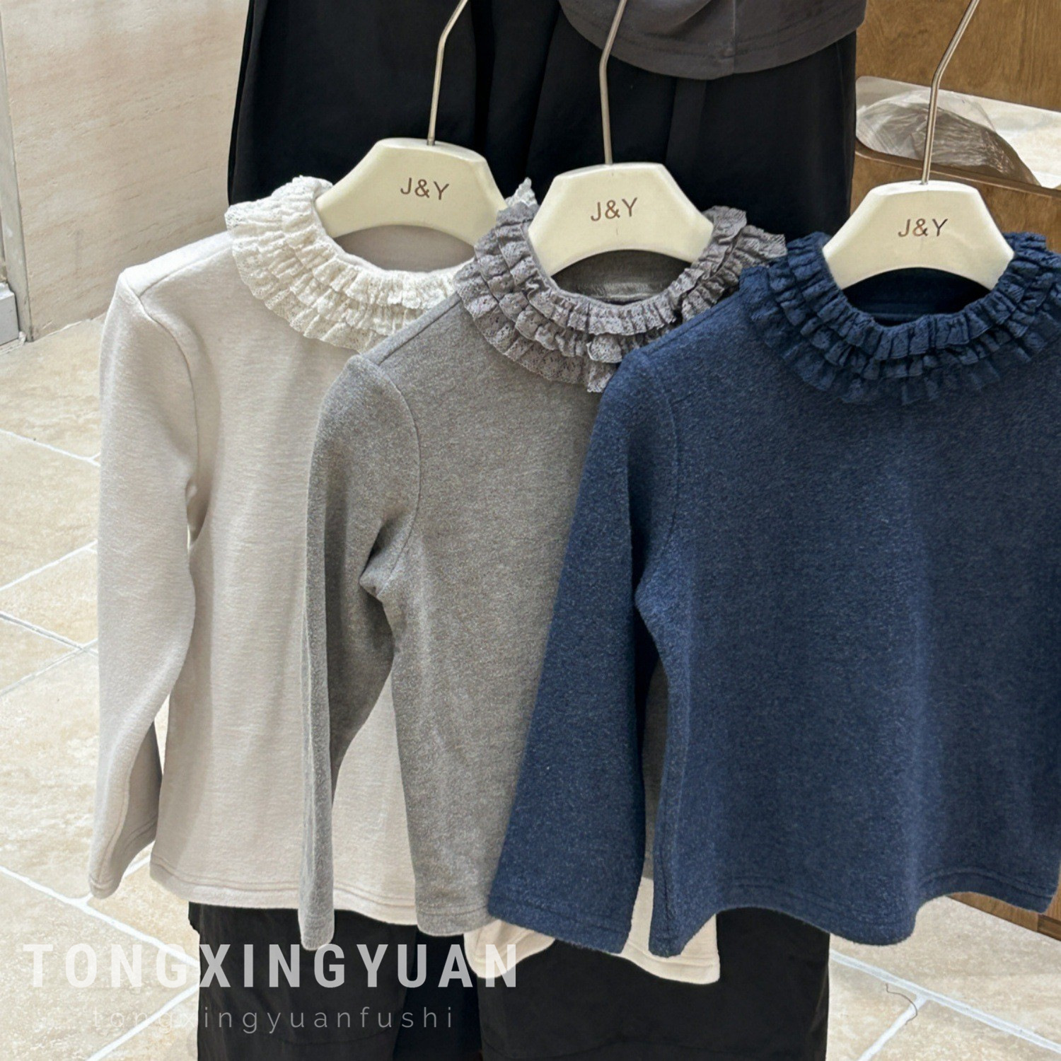 童星圆女童加厚打底季新款儿童洋气花边领上衣女宝加厚针织衫跨境