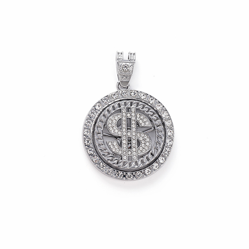 Drehbare Dollarzeichen Halskette Hip Hop Schmuck Anhänger_voghion.com