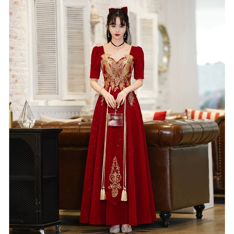 敬酒服新娘冬季结婚酒红色小个子高级感晚礼服裙订婚连衣裙回门女
