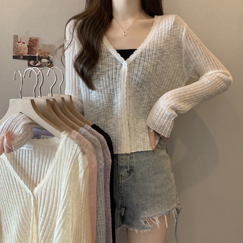 Large Size Chubby Sister Ice Silk Sun Protection Cardigan Women's Thin Summer Shawl Slip Skirt Overshirt Knitted Top Jacket