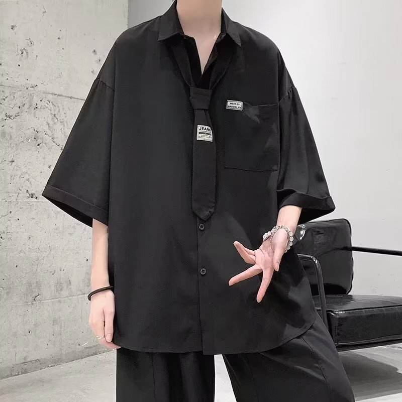 dk Uniform Short-sleeved Shirt Boys Summer Thin College Style Half-sleeved Top Fashionable All-match Loose Couple Shirt