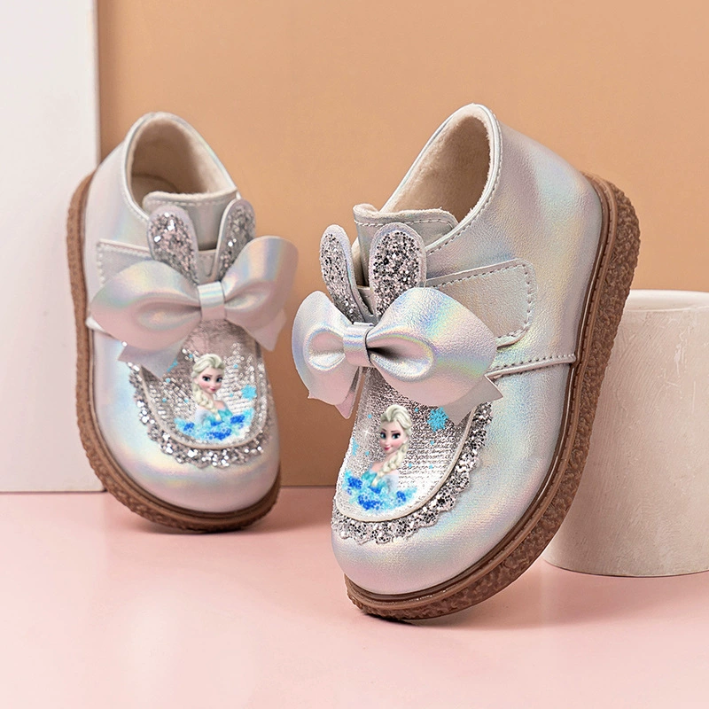 Туфли принцессы Эльзы, кожаные туфли для девочек, мягкая подошва, весна-осень 2022, новые второе хлопковое бархатное обувь для выступлений, одинарные туфли, детская обувь