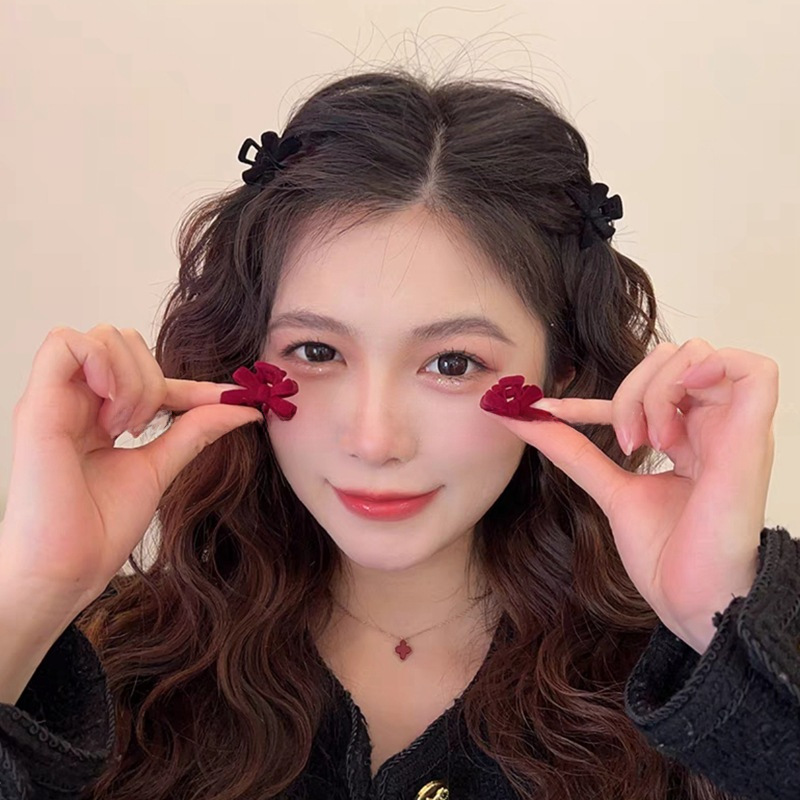 Fiocco di velluto di alta qualità piccola clip con frangia forcina retrò Copricapo con clip da principessa femminile Forcina per capelli rotta di piccola dimensione femminile_voghion.com
