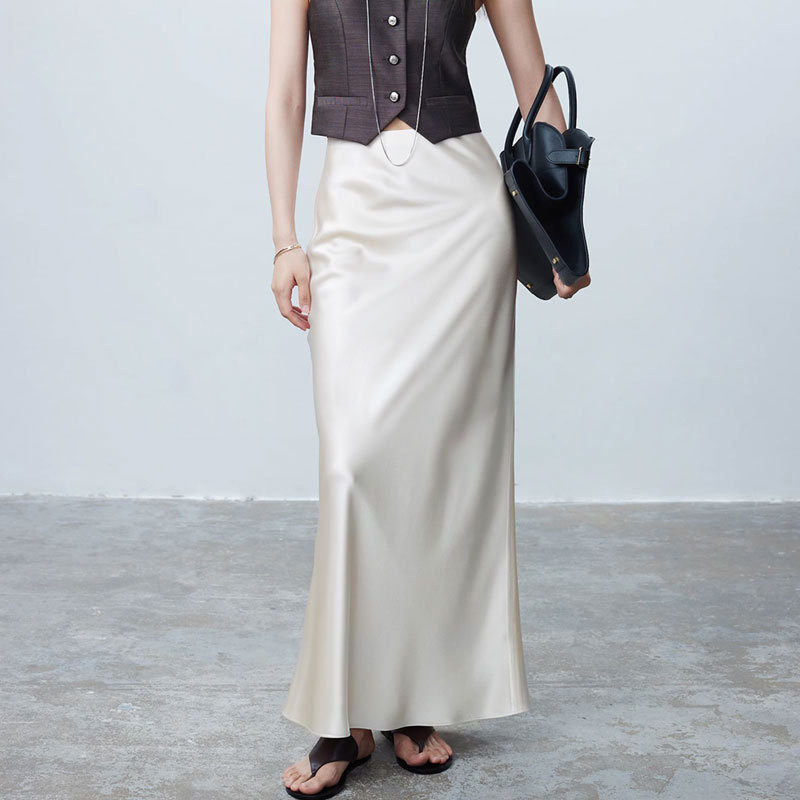 Tall High-grade Silky Triacetic Acid Cool Double-sided Satin Glow Dagging Long Skirt Women's Fishtail Skirt Mid-length