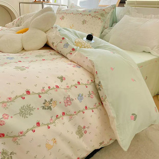 Four-Piece Set of Quilt Sheets, Quilt Cover, Quilt, Washed Cotton Dormitory Single Student Three-Piece Set of Brushed Bedding